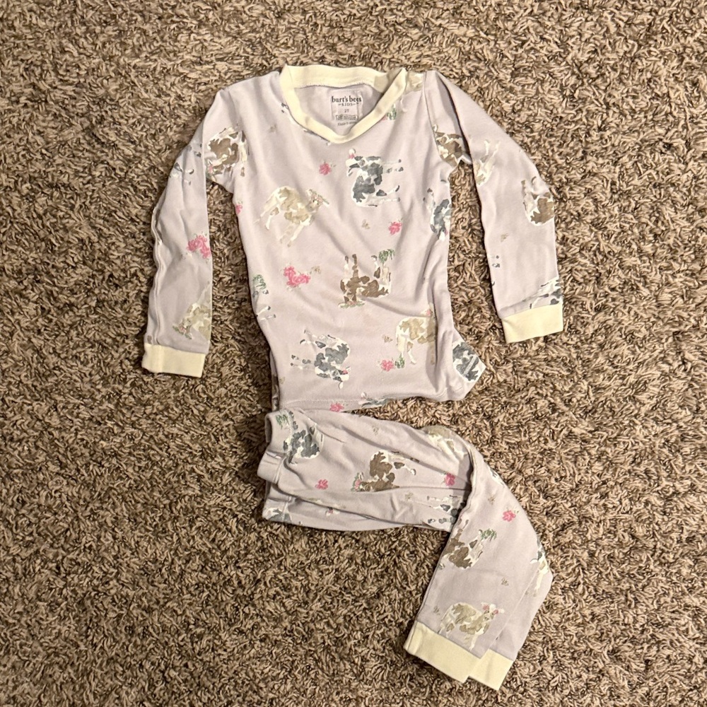 Burt's Bees Baby Beige and Lavender Animal Print Pajama Set